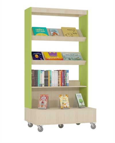 Foxis boekenkast enkelzijdig verrijdbaar - B900 x D600 x H1660 mm - ahorn-avocadogroen-2