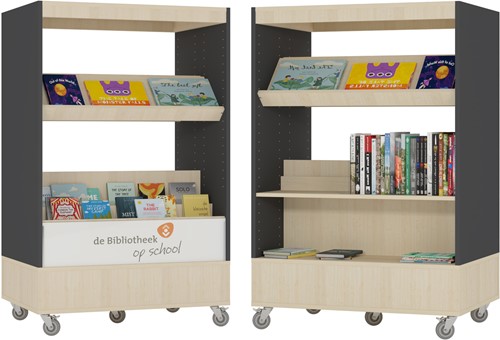 Foxis Junior browser boekenkast hybride dubbelzijdig - B900 x D600 x H1340 mm - ahorn-antracietgrijs-2