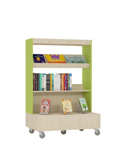 Foxis boekenkast enkelzijdig verrijdbaar - B900 x D600 x H1340 mm - ahorn-avocadogroen
