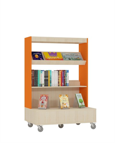 Foxis boekenkast enkelzijdig verrijdbaar - B900 x D600 x H1340 mm - ahorn-oranje