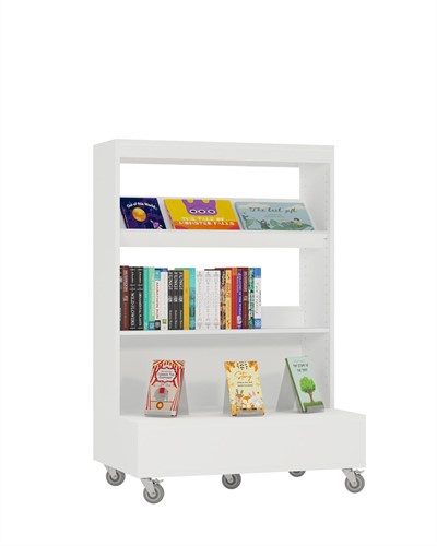 Foxis boekenkast enkelzijdig verrijdbaar - B900 x D600 x H1340 mm - wit