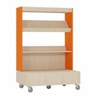 Foxis boekenkast enkelzijdig verrijdbaar met achterwand - B900 x D600 x H1340 mm - ahorn-turquoise blauw