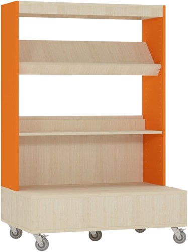 Foxis boekenkast enkelzijdig verrijdbaar met achterwand - B900 x D600 x H1340 mm - ahorn-turquoise blauw