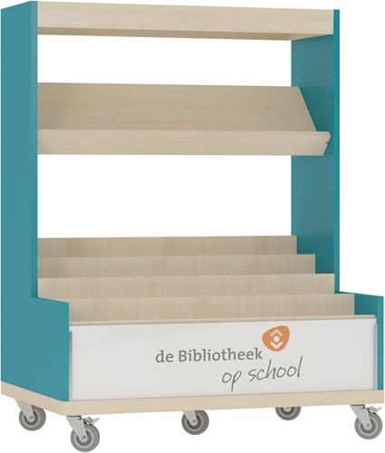 Foxis KDV browser boekenkast enkelzijdig - B900 x D600 x H1176 mm - ahorn-turquoise blauw