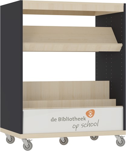 Foxis KDV browser boekenkast dubbelzijdig - B900 x D600 x H1176 mm - ahorn-antracietgrijs