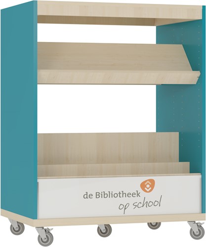 Foxis KDV browser boekenkast dubbelzijdig - B900 x D600 x H1176 mm - ahorn-turquoise blauw