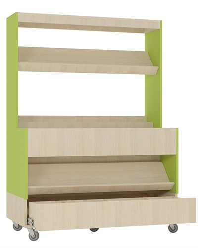 Foxis makkelijk lezen plein XL met lade - B1200 x D600 x H1660 mm - ahorn-avocadogroen