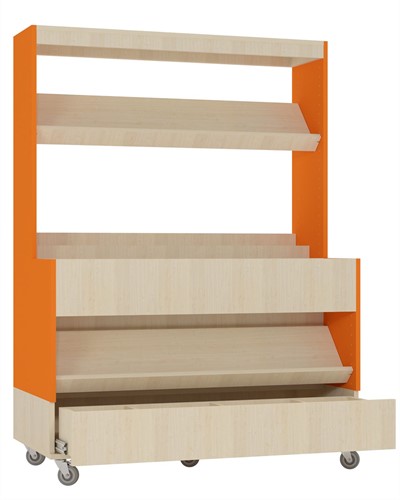Foxis makkelijk lezen plein XL met lade - B1200 x D600 x H1660 mm - ahorn-oranje