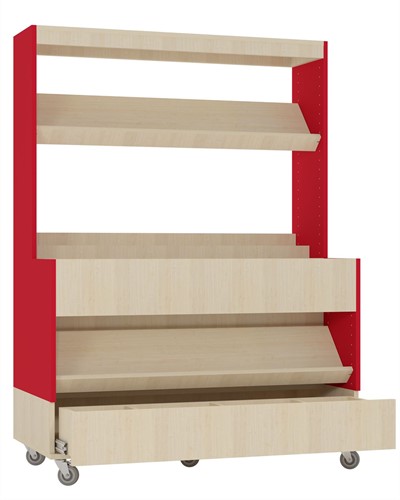 Foxis makkelijk lezen plein XL met lade - B1200 x D600 x H1660 mm - ahorn-rood