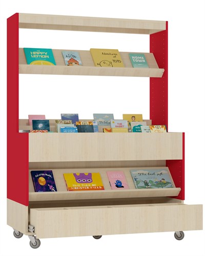 Foxis makkelijk lezen plein XL met lade - B1200 x D600 x H1660 mm - ahorn-rood-2
