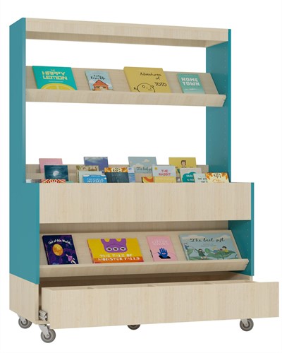 Place de lecture facile Foxis XL avec tiroir B1200 x P600 x H1660 mm - Érable-bleu turquoise-2