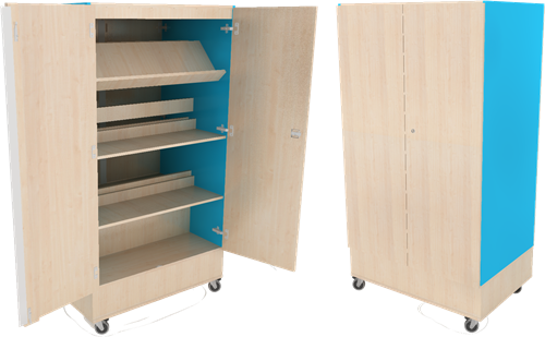 Foxis afsluitbare boekenkast dubbelzijdig B900 x D600 x H1660 mm - ahorn-oceaanblauw