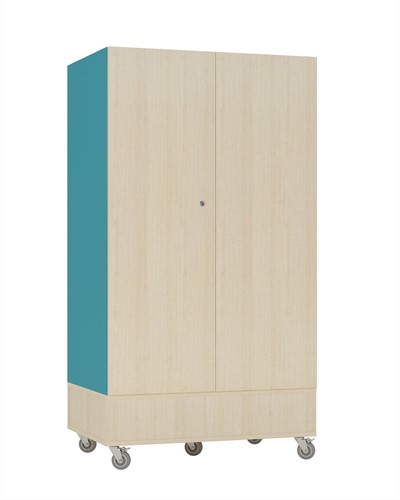 Foxis afsluitbare boekenkast dubbelzijdig - B900 x D600 x H1660 mm - ahorn-turquoise blauw