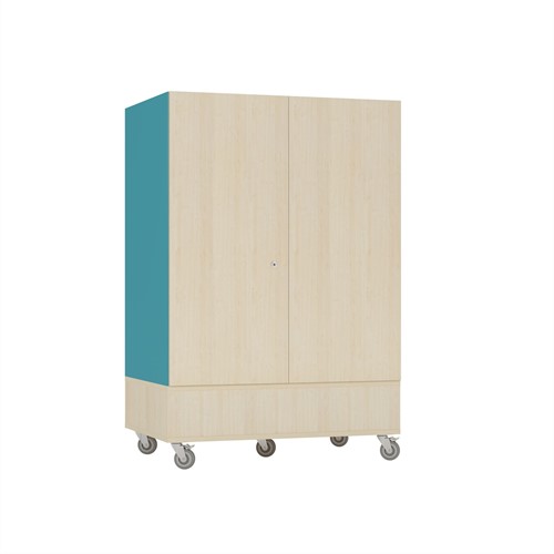 Foxis Junior afsluitbare spellenkast enkelzijdig - B900 x D600 x H1340 mm - ahorn-turquoiseblauw