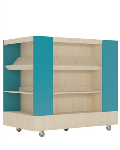 Foxis Island boekenkast 4-zijdig XL - B900 x D1500 x H1340 mm - ahorn-turquoise blauw