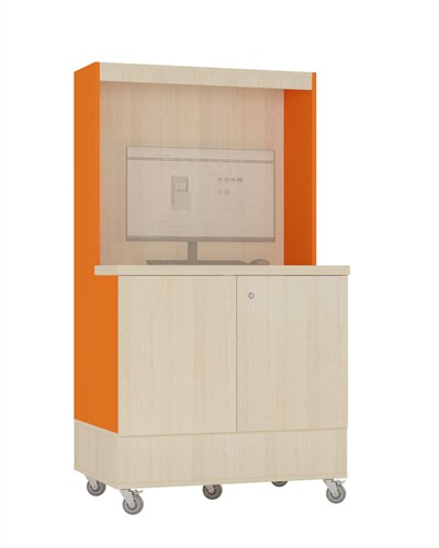 Foxis uitleenbalie hoog - B900 x D600 x H1660 mm - ahorn-oranje