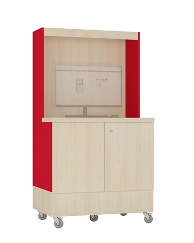Foxis uitleenbalie hoog - B900 x D600 x H1660 mm - ahorn-rood