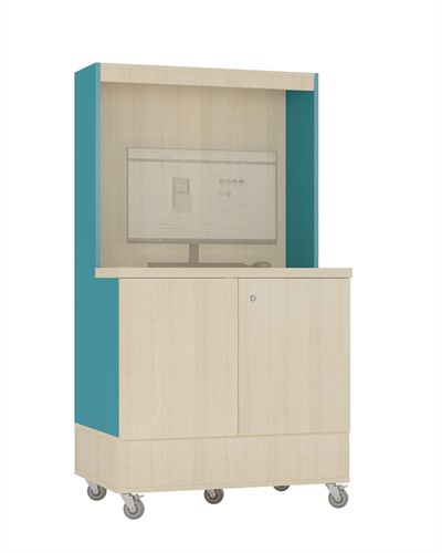 Bureau de prêt surélevé Foxis B900 x P600 x H1660 mm - Érable-bleu turquoise