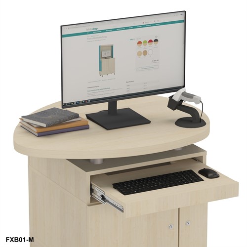 Bureau de prêt en forme de plectre Foxis B600 - Dessus Ø950 x P600 x H920 mm - Érable-bleu turquoise-3