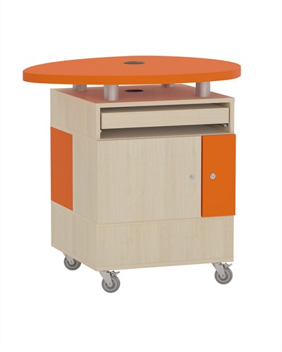 Foxis uitleenbalie plectrum B600 - top Ø950 x D600 x H900 mm - ahorn-oranje