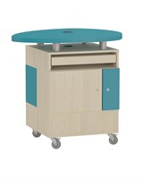 Bureau de prêt en forme de plectre Foxis B600 - Dessus Ø950 x P600 x H920 mm - Érable-bleu turquoise