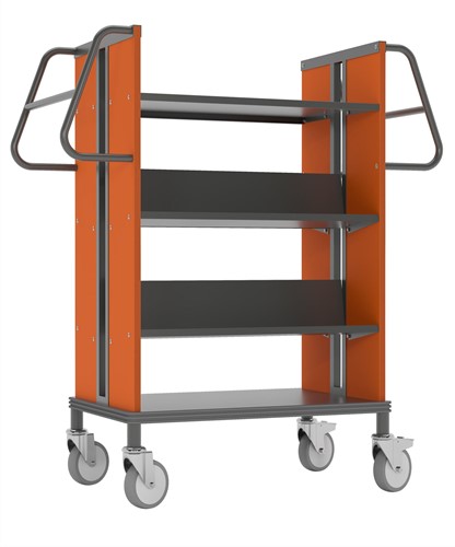Boekenwagen StaalQar sorteerplank Grafietgrijs/oranje, 1x sorteer, 4x legger staal