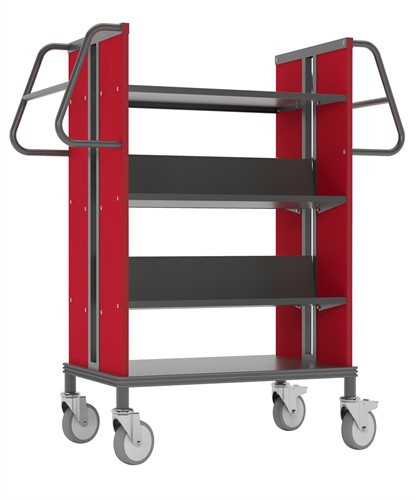 Boekenwagen StaalQar sorteerplank Grafietgrijs/rood, 1x sorteer 4x legger