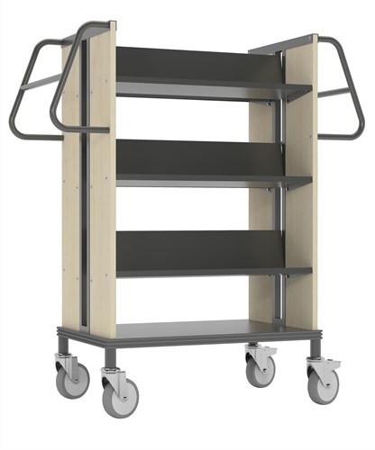 Boekenwagen StaalQar Grafietgrijs/ahorn, 6x legger staal