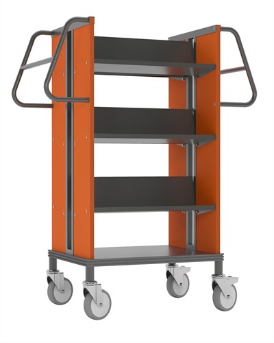 Chariot à livres Medium SteelQar Graphite gris/orange, 6x étagère steel
