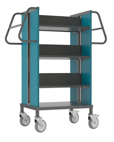Boekenwagen Medium StaalQar Grafietgrijs/turqouise blauw, 6x legger staal