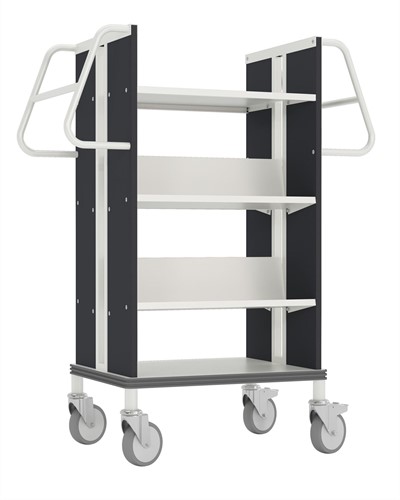 Chariot à livres Medium StaalQar avec étagère de tri blanc RAL9016/gris anthracite, 1x étagère de tri, 4x étagère en acier