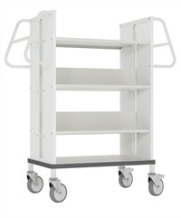 Chariot à livres StaalQar avec étagère de tri blanc RAL9016/blanc, 1x étagère de tri, 4x étagère en acier