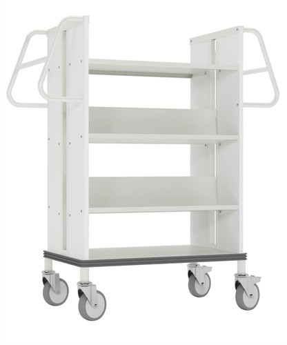 Chariot à livres StaalQar avec étagère de tri blanc RAL9016/blanc, 1x étagère de tri, 4x étagère en acier