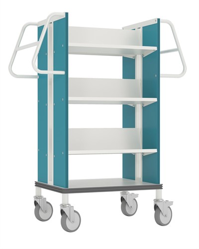 Boekenwagen Medium StaalQar wit RAL9016/turqouise blauw, 6x legger staal