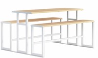 Urbantime.h24 picnic - Table haute avec bancs - L 2000 x P 1700 x H 760 mm - Blanc (BI) - Aspect bois naturel (HL)